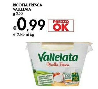 Bennet Vallelata Ricotta Fresca Senza Conservanti 250 G(ml) offerta