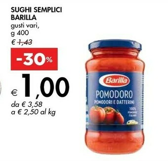 Bennet Barilla Sughi Semplici Pomodori E Datterini offerta