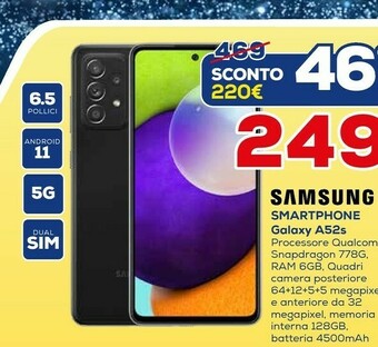 Euronics Samsung Galaxy A52s 5G Display 6.5” FHD+ Super AMOLED 128GB Awesome Green offerta