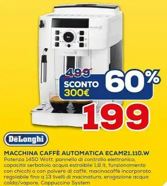Euronics Delonghi Macchina Caffe Automatica Ecam21.110.w offerta