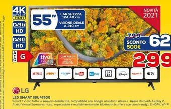 Euronics LG 55UP7500 139,7 Cm (55") 4K Ultra HD Smart TV Wi-Fi Nero offerta