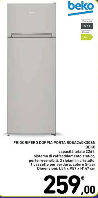 Spazio Conad FRIGORIFERO DOPPIA PORTA RDSA240K30SN BEKO offerta