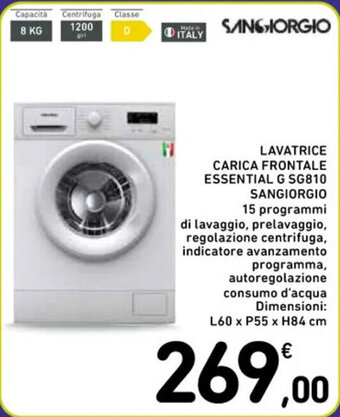 Spazio Conad LAVATRICE CARICA FRONTALE ESSENTIAL G SG810 offerta