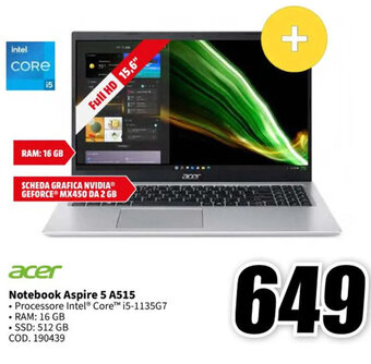 MediaWorld acer Notebook Aspire 5 A515 offerta