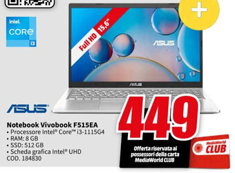 MediaWorld ASUS Notebook Vivobook F515EA offerta