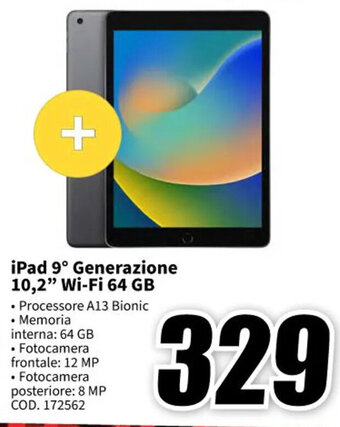 MediaWorld iPad 9° Generazione 10,2" Wi-Fi 64 GB offerta