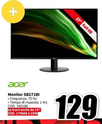 MediaWorld acer Monitor SB271BI offerta