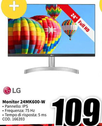 MediaWorld LG Monitor 24MK600-W offerta