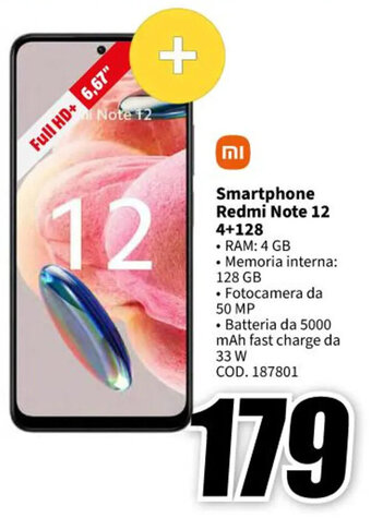 MediaWorld Smartphone Redmi Note 12 4+128 offerta