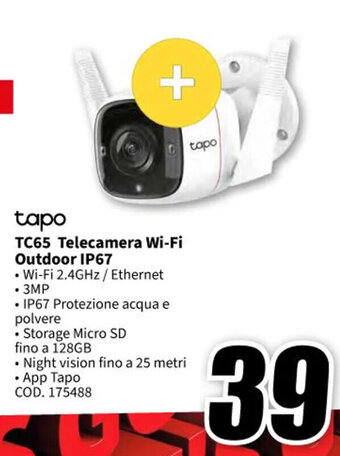 MediaWorld tapo TC65 Telecamera Wi-Fi Outdoor IP67 offerta