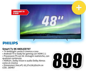 MediaWorld PHILIPS Smart TV 4K 480LED707 offerta