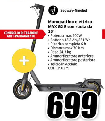 MediaWorld Segway-Ninebot Monopattino elettrico MAX G2 E con ruota da 10'' offerta