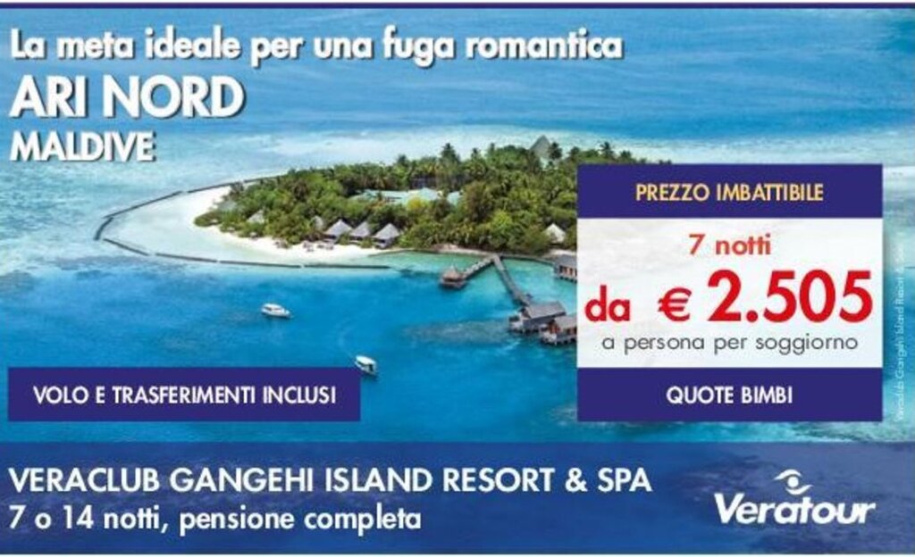 Esselunga VERACLUB GANGEHI ISLAND RESORT & SPA 7 notti, pensione completa offerta