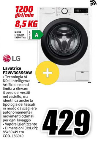 MediaWorld LG Lavatrice F2WV308S6AW offerta