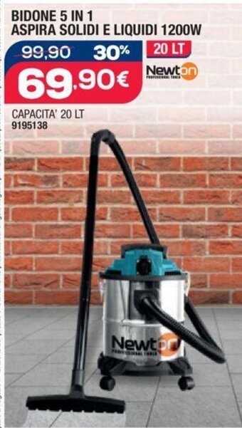 Bricofer BIDONE 5 IN 1 ASPIRA SOLIDI E LIQUIDI 1200W offerta