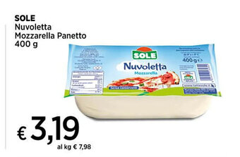 Ipercoop SOLE Nuvoletta Mozzarella Panetto 400 g offerta