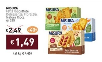 Prezzemolo e Vitale MISURA Fette Biscottate Dolcesenza, Fibrextra, Natura Ricca gr 320 offerta
