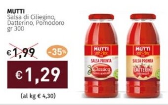 Prezzemolo e Vitale MUTTI Salsa di Ciliegino, Datterino, Pomodoro gr 300 offerta