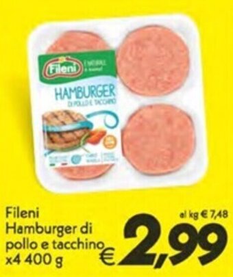 Iper Super Conveniente Fileni Hamburger di pollo e tacchino x4 400 g offerta