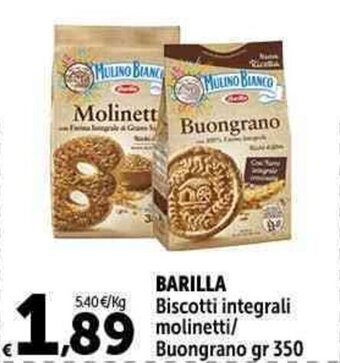 Carrefour Market BARILLA Biscotti integrali molinetti/ Buongrano gr 350 offerta