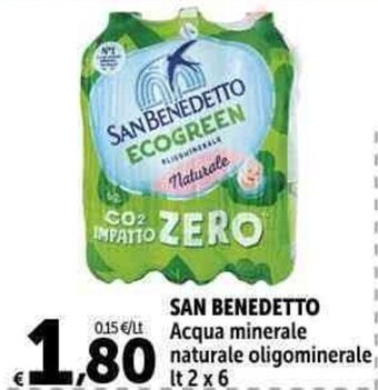 Carrefour Market SAN BENEDETTO Acqua minerale naturale oligominerale lt 2 x 6 offerta
