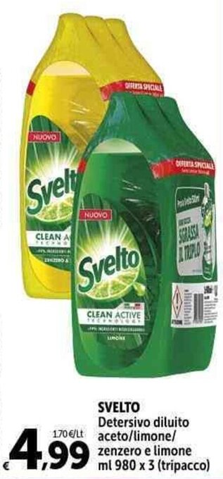 Carrefour Market SVELTO Detersivo diluito aceto/limone/ zenzero e limone ml 980 x 3 (tripacco) offerta