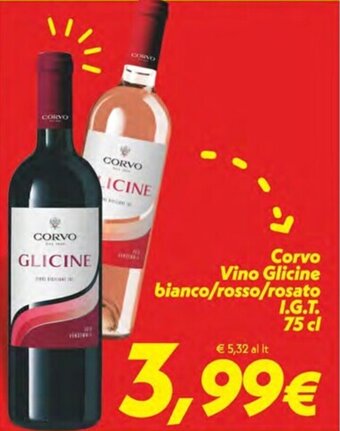 Iper Super Conveniente Corvo Vino Glicine bianco/rosso/rosato I.G.T. 75 cl offerta