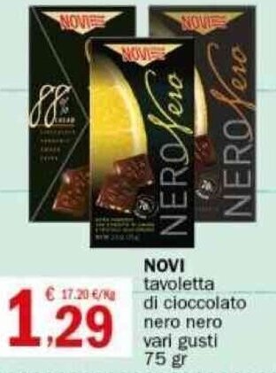 Crai NOVI tavoletta di cioccolato nero nero vari gusti 75 gr offerta