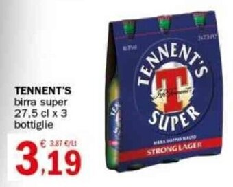 Crai TENNENT'S birra super 27,5 cl x 3 bottiglie offerta