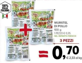 Todis WURSTEL DI POLLO 100 g offerta