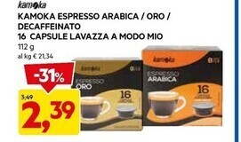DPiù Kamoka espresso arabica/oro/decaffeinato 16 capsule lavazza a modo mio offerta