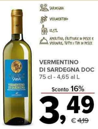Todis VERMENTINO DI SARDEGNA DOC 75 cl offerta