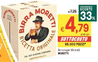 Birra lager 66 cl x6 MORETTI