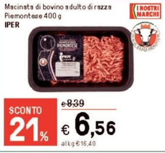 Iper La Grande Macinata di bovino adulto di razza Piemontese 400 g IPER offerta