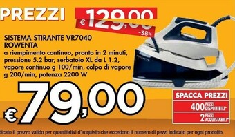 Bennet Rowenta Sistema Stirante Vr7040 offerta