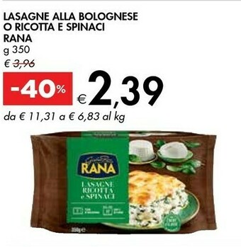 Bennet Rana Lasagne Ricotta E Spinaci 350 G(ml) offerta