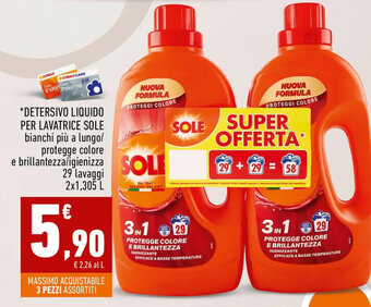 Conad DETERSIVO LIQUIDO PER LAVATRICE SOLE 29 lavaggi 2x1,305 L offerta