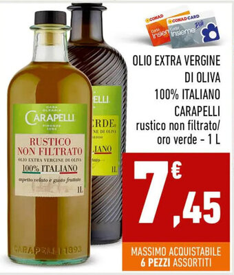Conad OLIO EXTRA VERGINE DI OLIVA 100% ITALIANO CARAPELLI rustico non filtrato/ oro verde - 1 L offerta