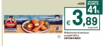 Iper La Grande 18 Bastoncini di merluzzo surgelati 450 g CAPITAN FINDUS offerta