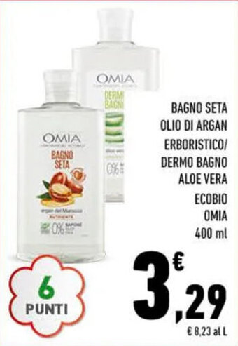 Conad BAGNO SETA OLIO DI ARGAN ERBORISTICO/ DERMO BAGNO ALOE VERA ECOBIO OMIA 400 ml offerta