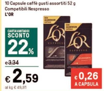 Iper La Grande 10 Capsule caffè gusti assortiti 52 g Compatibili Nespresso L'OR offerta