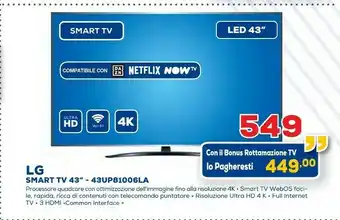 Euronics LG 43UP81006LA TV 109,2 Cm (43") 4K Ultra HD Smart TV Wi-Fi Nero offerta