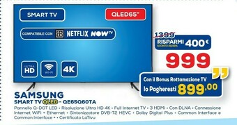 Euronics Samsung QE65Q60TA 165,1 Cm (65") 4K Ultra HD Smart TV Wi-Fi Nero offerta