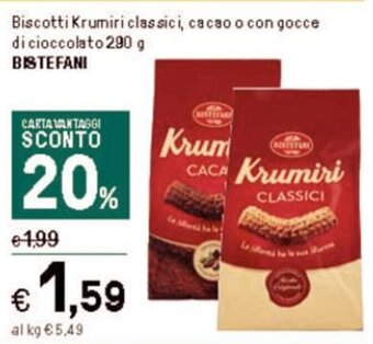 Iper La Grande Biscotti Krumiri classici, cacao o con gocce di cioccolato 290 g BISTEFANI offerta