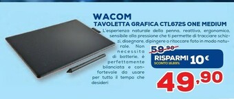 Euronics Wacom Tavoletta Grafica CTL-672S One Medium offerta