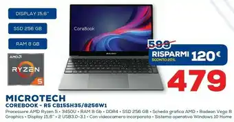 Euronics Microtech CoreBook R5 DDR4-SDRAM Computer Portatile 39,6 Cm (15.6") 1920 X 1080 Pixel AMD Ryzen 5 8 GB 256 GB SSD Wi-Fi 6 (80 offerta