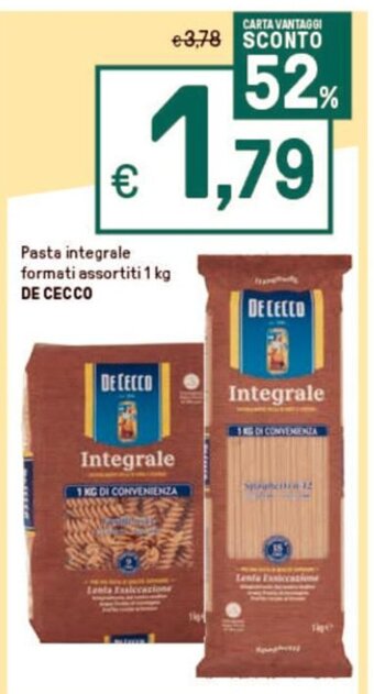 Iper La Grande Pasta integrale formati assortiti 1 kg DE CECCO offerta