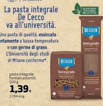 Coop De cecco pasta integrale offerta