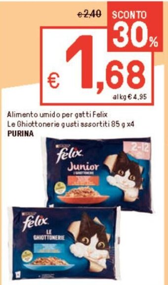 Iper La Grande Alimento umido per gatti Felix Le Ghiottonerie gusti assortiti 85 g x4 PURINA offerta
