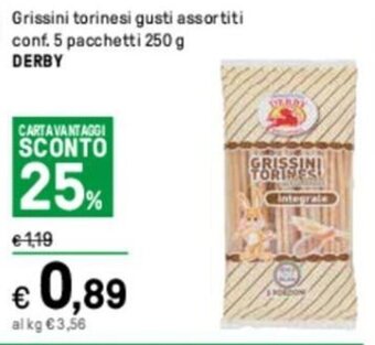 Iper La Grande Grissini torinesi gusti assortiti MARCHI conf. 5 pacchetti 250 g DERBY offerta